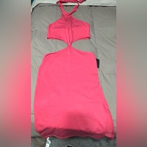 Lulu's Vibrant Pink Halter Dress with Cut-Out Sides Size XL